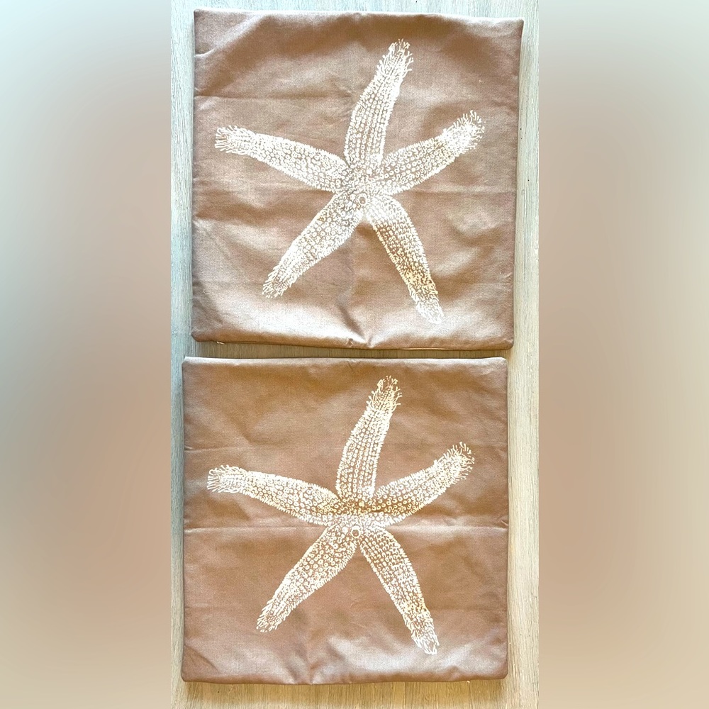 Starfish Throw Pillow Covers 17x17 Inch Tan & White